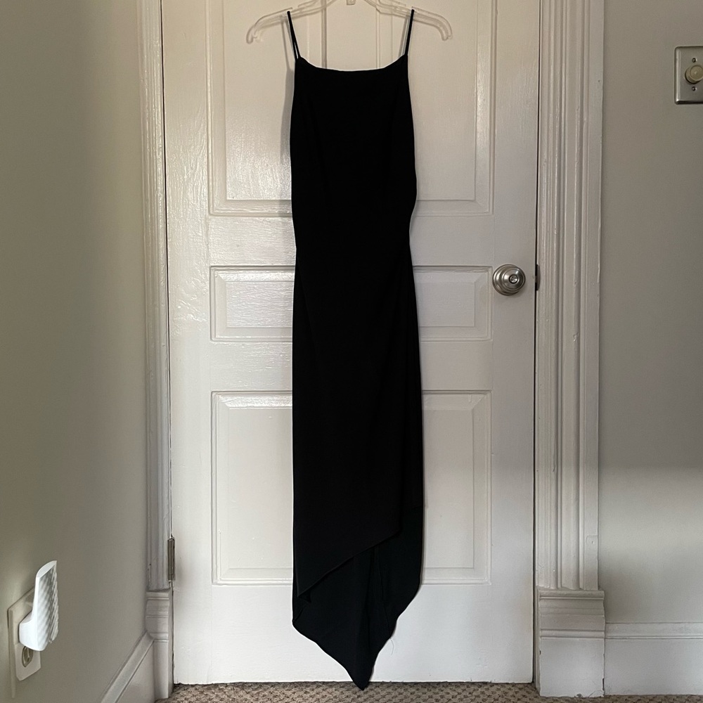black asymmetrical evening dress